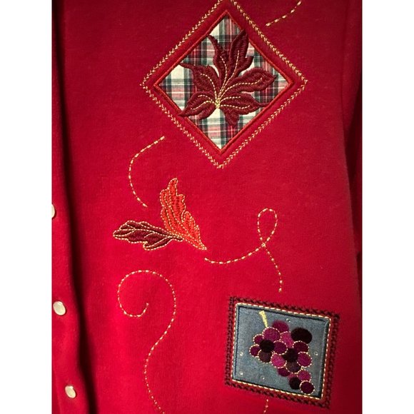 VTG Breckenridge women’s Petite M red fleece lined pearl snap appliqué cardigan - Picture 6 of 8